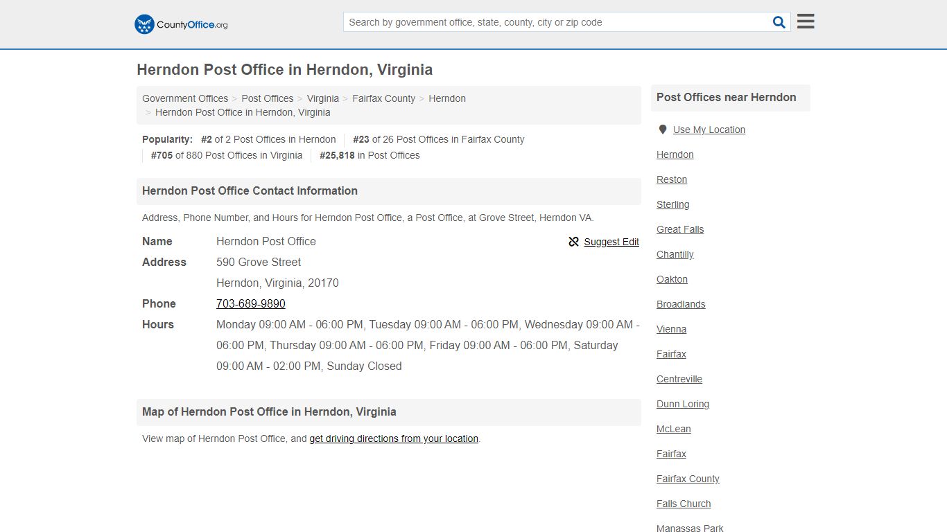 Herndon Post Office - Herndon, VA (Address, Phone, and Hours)