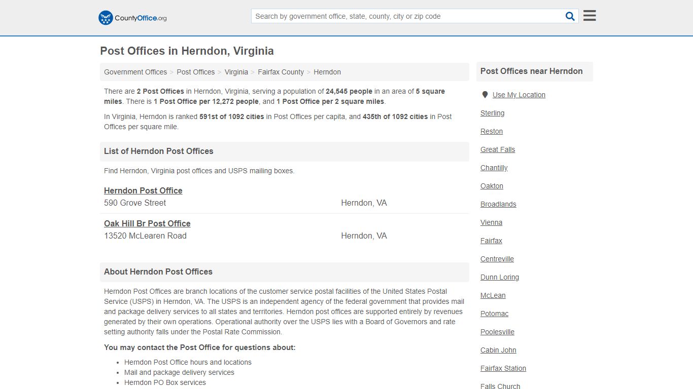 Post Offices - Herndon, VA (Mail Services & PO Boxes)