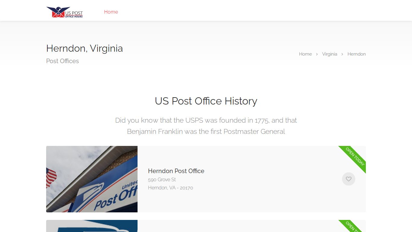 Herndon VA US Post Office Hours and Locations | US Post Office Hours ...